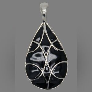 lia sophia signed jewelry black enamel silver slide teardrop pendant